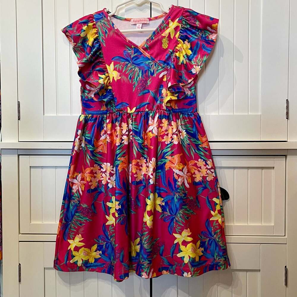 Tommy Bahama Girls Tropical Floral Ruffle V-Neck Dress